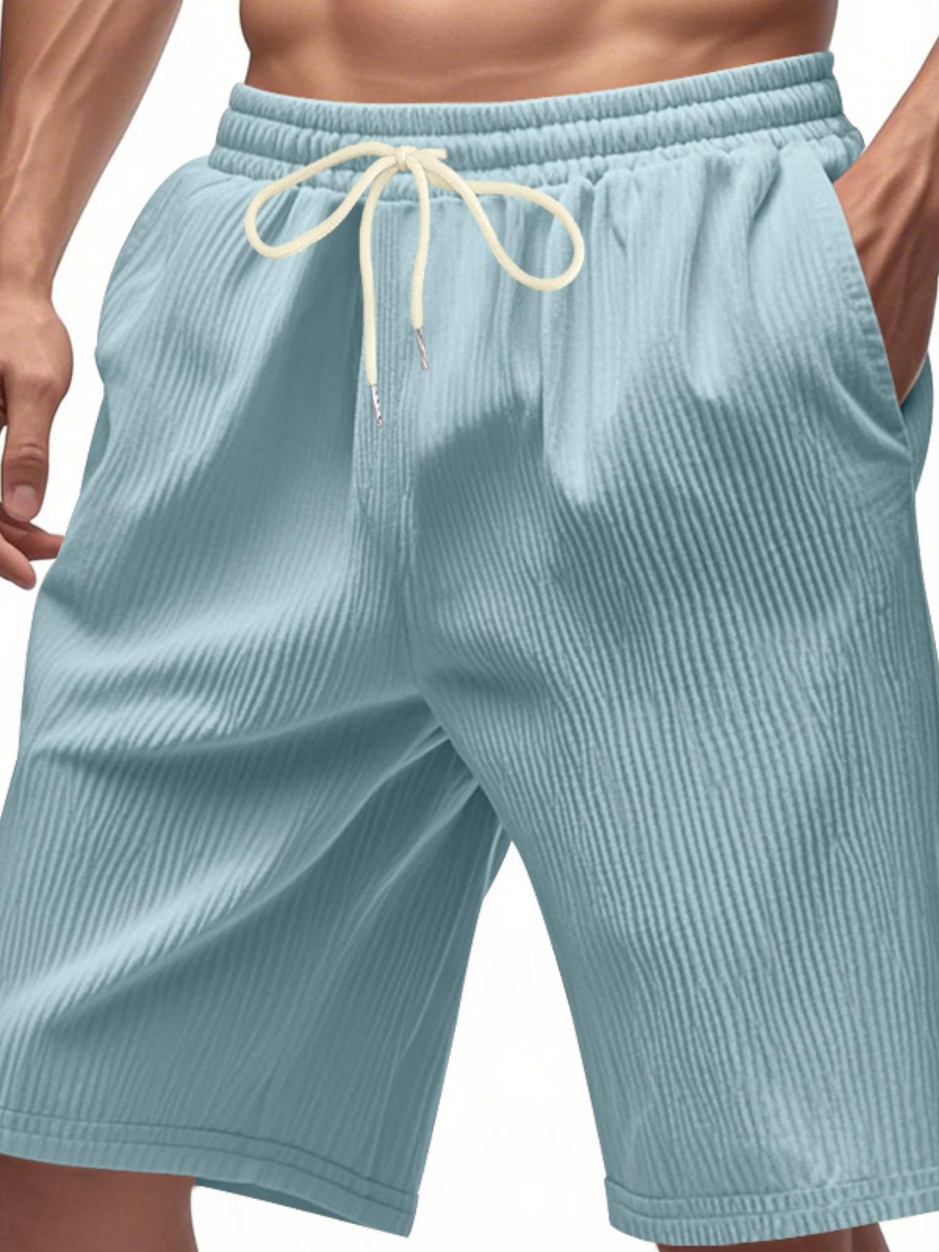 Men's Solid Pocket Corduroy Shorts, Loose Casual Comfy Breathable Shorts for Summer, Men's Bottoms for Daily Wear