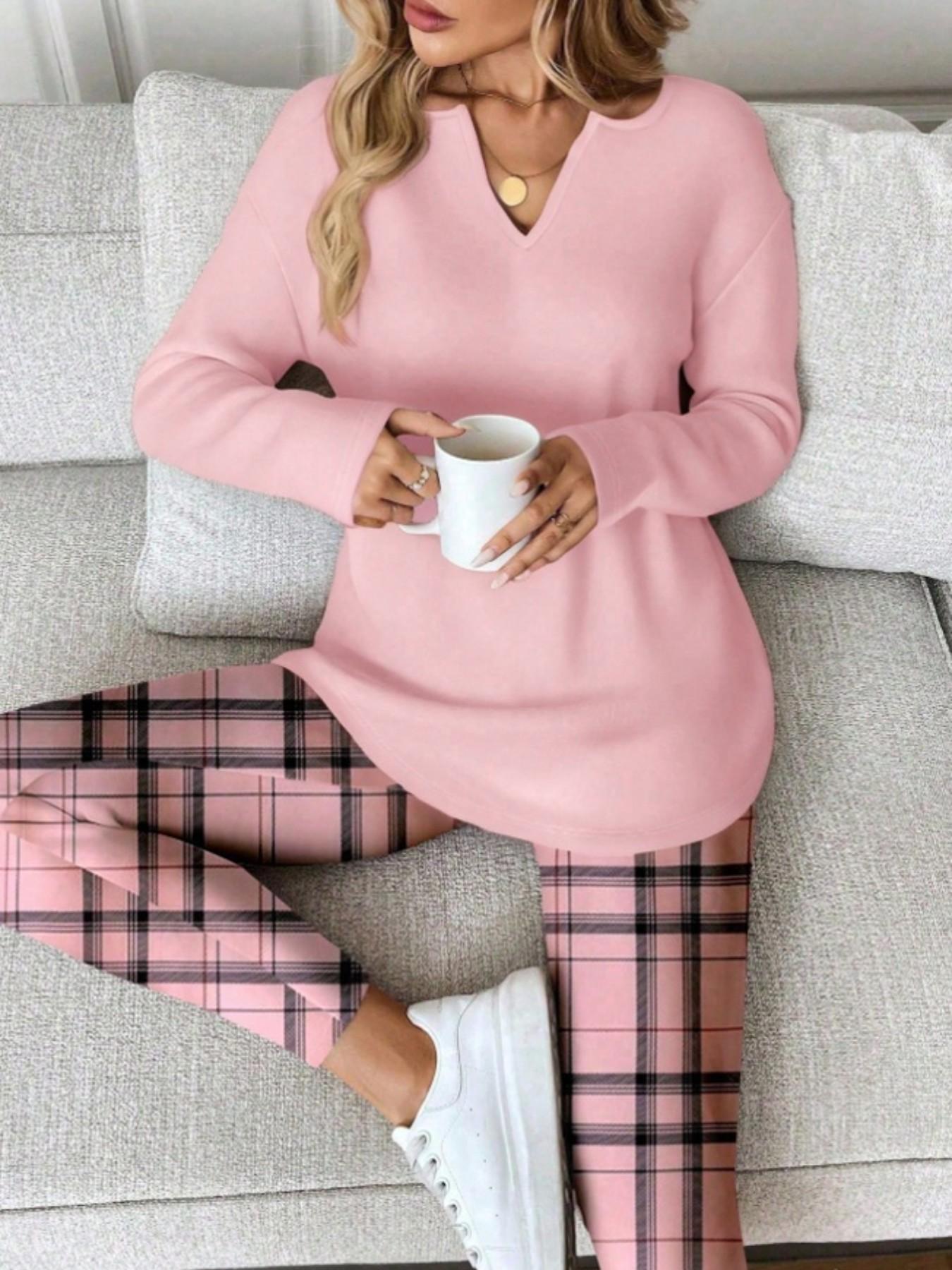 2pcs/Set Women Long Sleeve T-Shirt And Leggings, spring/Autumn/Winter Work From Home Outfit Comfortable Outfits For Women 2 Piece Lounge Sets Woman Lounge Wear Breakfast Outfits For Women