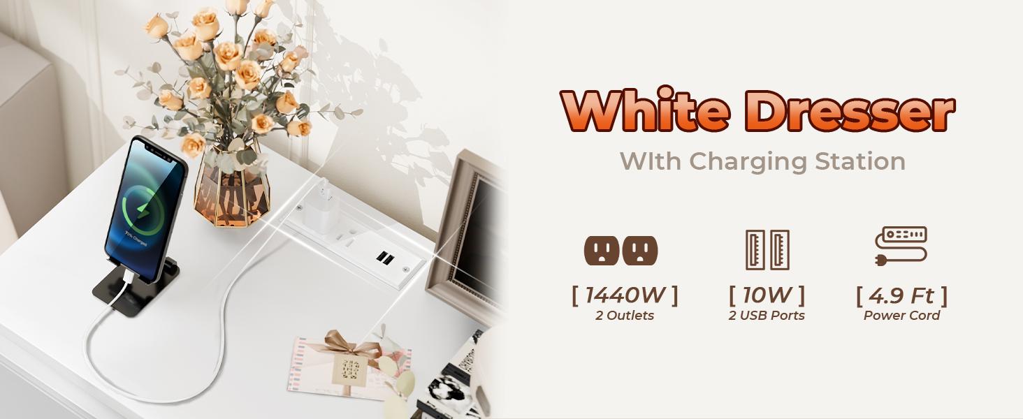 Modern 6 Drawer Dresser with Power Outlet, LED Light, Modern Chest of Drawers for Closet, Double Wide Drawer Organizer Cabinet