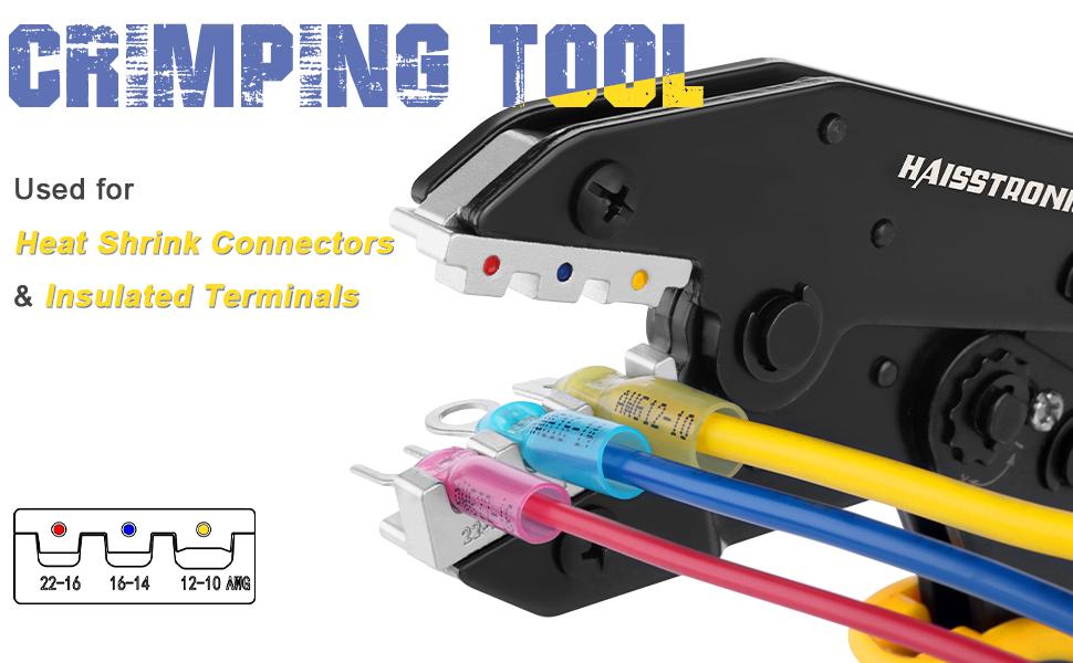 haisstronica Crimping Tool For Heat Shrink Connectors-AWG 22-10 Ratchet Wire Terminal Crimper-Ratcheting Crimper Tools-Available For Insulated Nylon Connectors and Electrical Wire Connectors HS-8327,Father's Day Gift