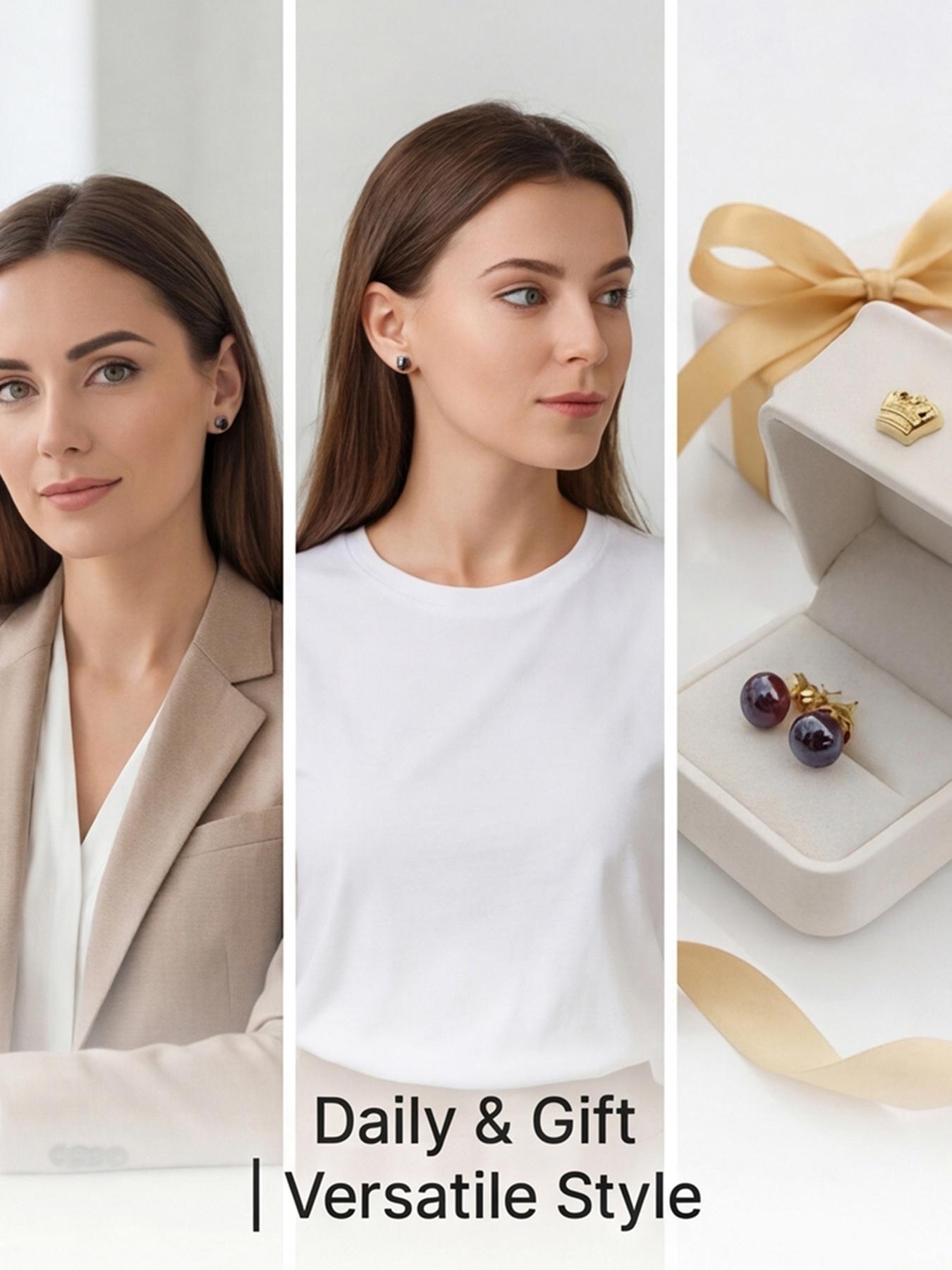 Women's Hypoallergenic Lightweight Titanium Steel Purple Garnet Stud Earrings, Dainty Gold Tone Fashion Jewellery for Everyday Wear Gift for Her