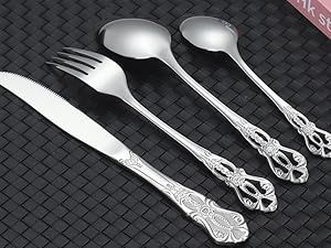 Retro Royal Silverware Silver Flatware Set for 4 Stainless Stainless Forks Spoons Knives 20 Pieces Retro Kitchen Utensils Restaurant Home and Festival Parties Durable Retro Royal Silverware Silver Flatware Set for 4 Stainless Stainless Forks Spoons Knives 20 Pieces Retro Kitchen Utensils Restaurant Home and Festival Parties Durable