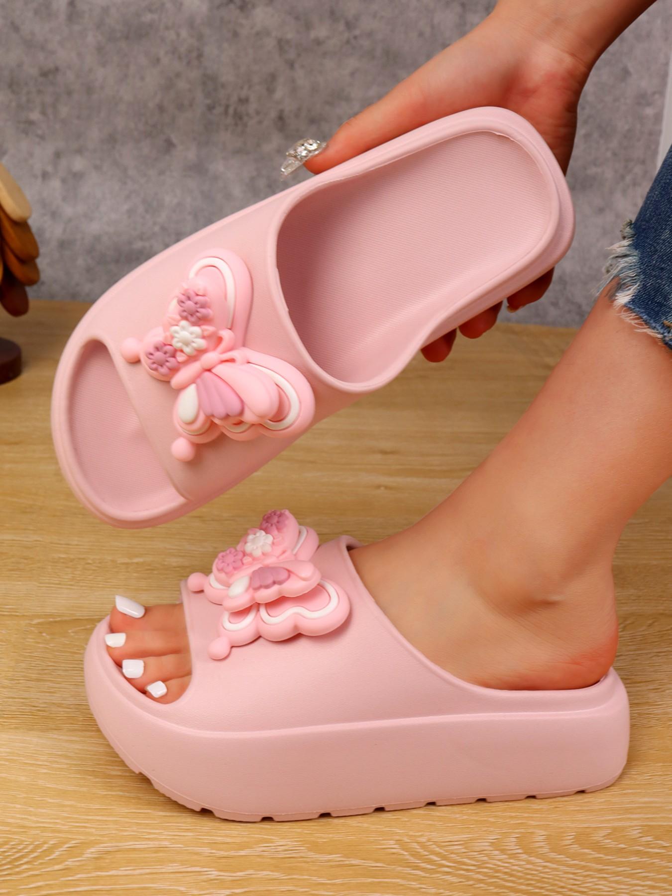 Women's Summer New Cartoon Butterfly Pattern Sandals, Elegant Thick Sole Flip Flops, Comfortable Lightweight, Ideal for Outdoor, Garden, Beach, Butterfly Decorated Slides, Outdoor Summer Slippers