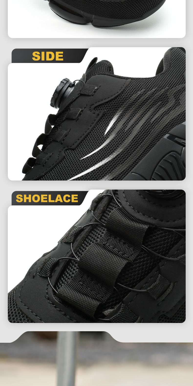 QINGRUIPAI Men's Breathable Mesh Work Sneakers Durable Anti-Slip Safety Shoes with Steel Toe Protection Comfort Fit for All Seasons Casual Striped Design Elastic Closure Non-Slip EVA Sole Outdoorfun Fathersdaygift