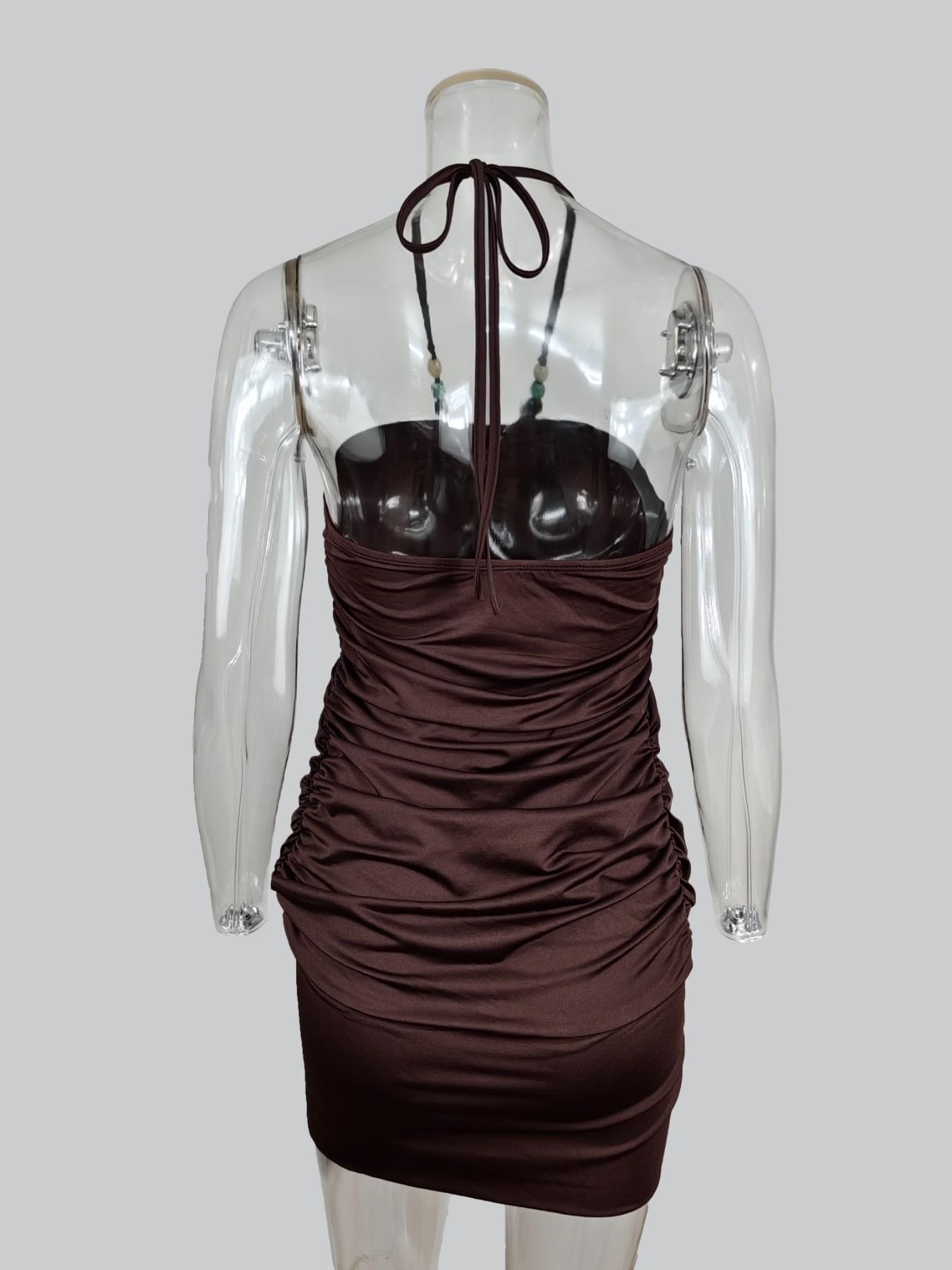 Y2K Halter Dress for Women, Ruched Neckline Sleeveless Waist Cinch Slimming Bodycon Short Dress, Sexy Backless Party Vacation Dress
