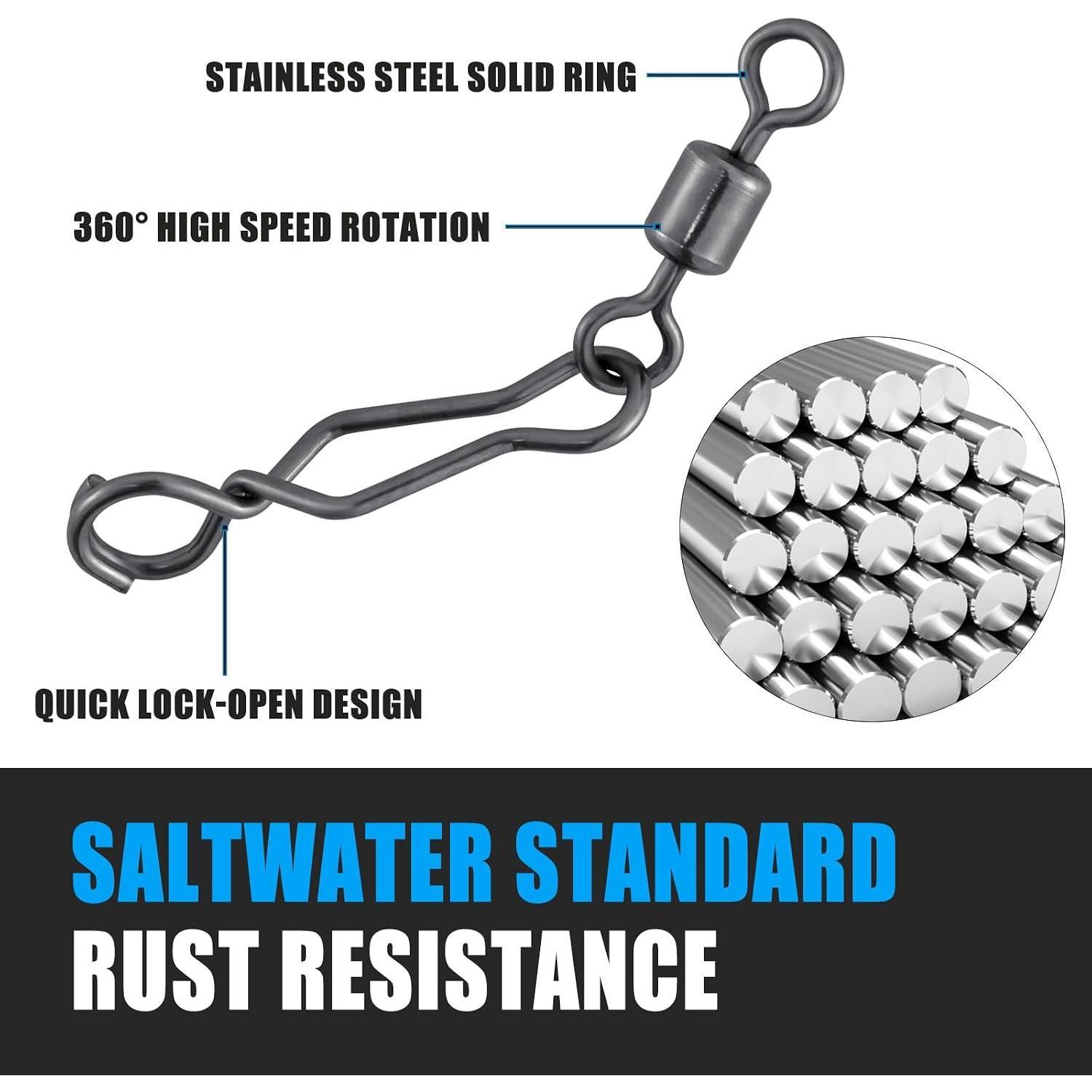 20 Pack Fishing Speed Clips with Barrel Swivel, Stainless Steel Lure Quick Clips Snap Swivels Freshwater