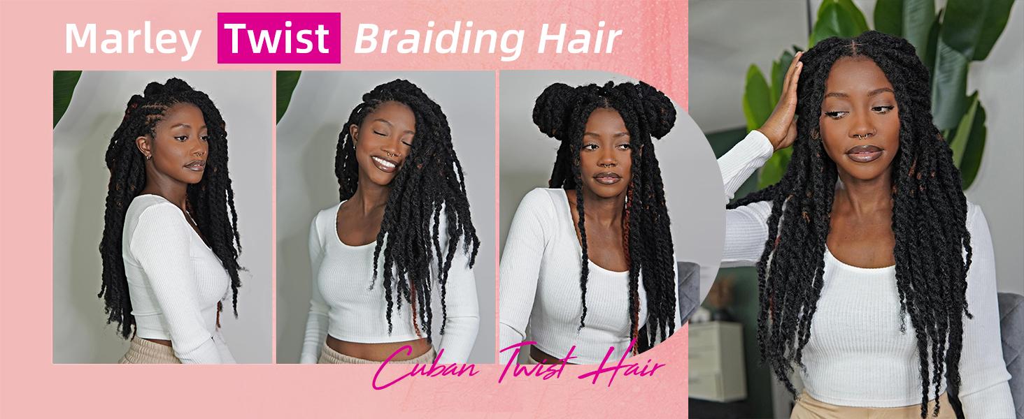 YXHAIR Hot Twist Braiding Hair 18 Inch Cuban Twist Hair 8 Packs COCO Twist Hair Afro Kinky Braids Crochet Hair Synthetic Braiding Hair Extensions for black women (18 Inch(Pack of 8),1B)