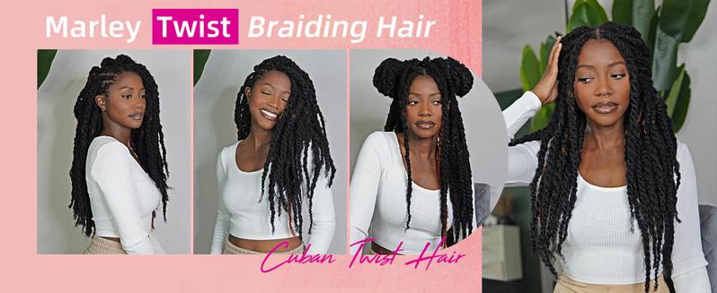 YXHAIR Hot Twist Braiding Hair 18 Inch Cuban Twist Hair 8 Packs COCO Twist Hair Afro Kinky Braids Crochet Hair Synthetic Braiding Hair Extensions for black women (18 Inch(Pack of 8),1B)