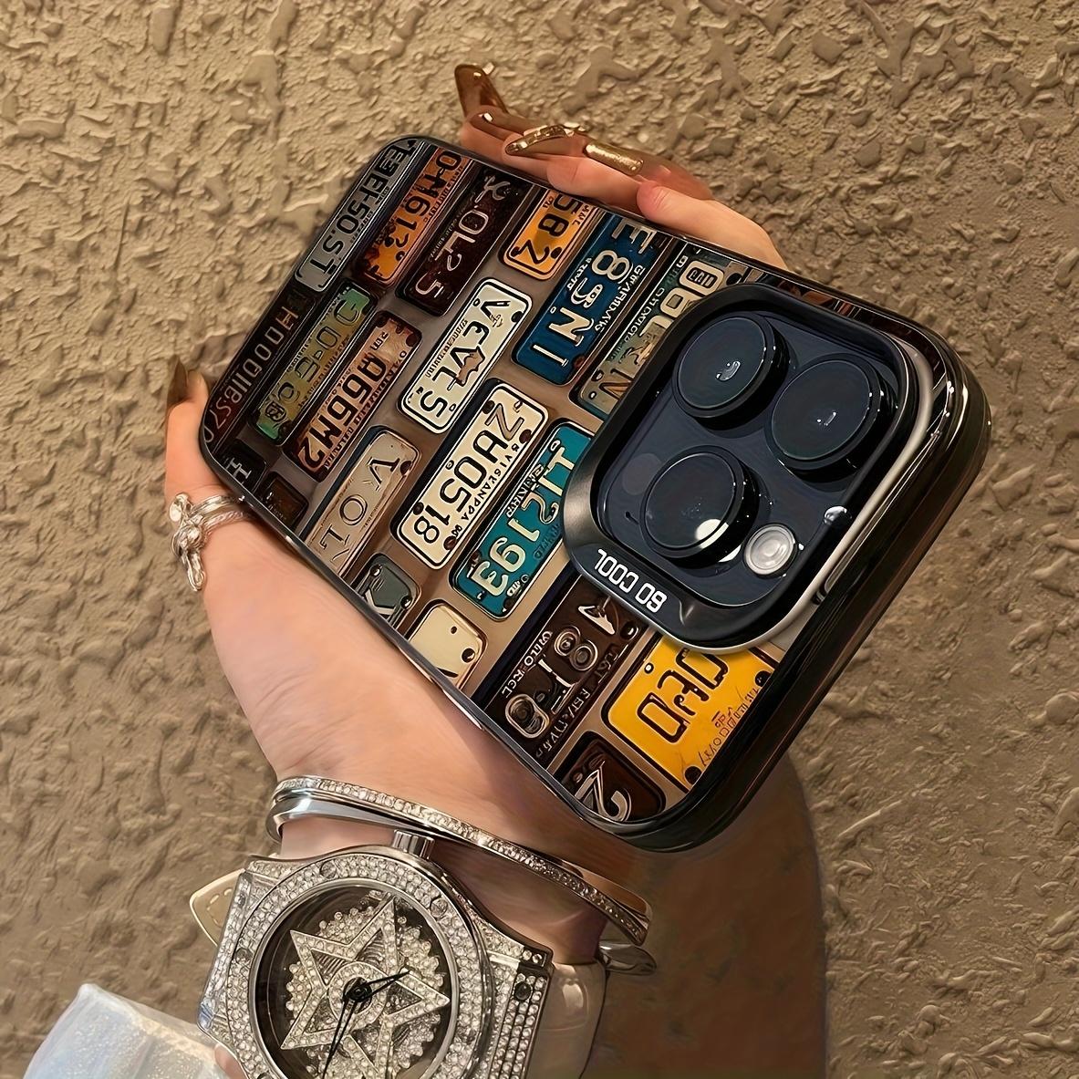 Retro License Plate IMD Silver Phone Case, Vintage Car Plate Print Protective Cover, Trendy Shockproof Case Compatible With Wireless Smartphones 11-16 Series