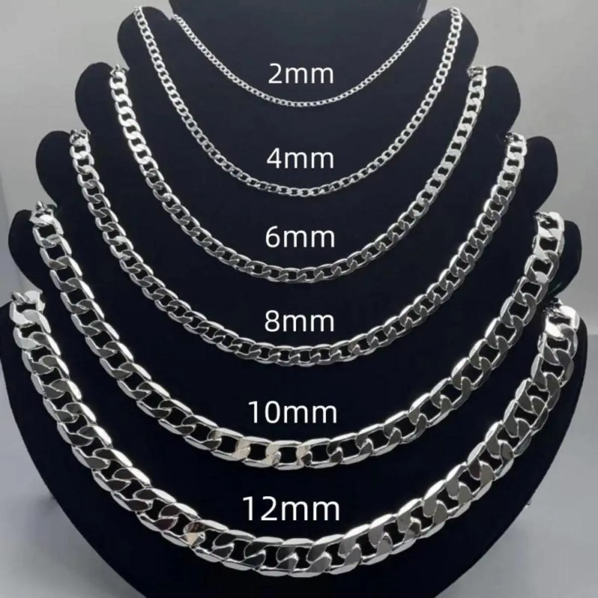 Men's Silver Color Necklace 2/4/6/8/10/12MM 15.75-29.53IN Face Chain Necklace Lobster Clasp Men Women Engagement Jewelry Gifts