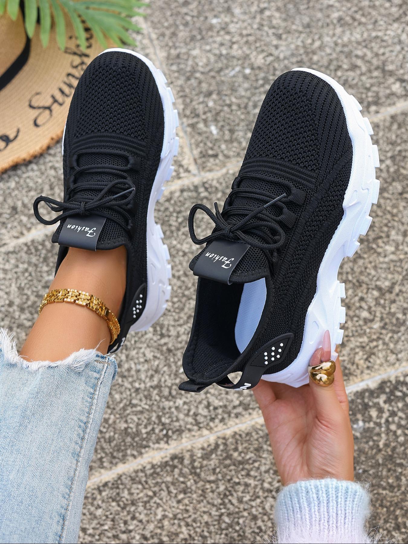 Women's Knitted Casual Sports Shoes, Winter Fashion New Lightweight Soft Sole Walking Shoes, Spring Autumn Outdoor Comfort Low Top Running Shoes, Breathable Running Sneakers