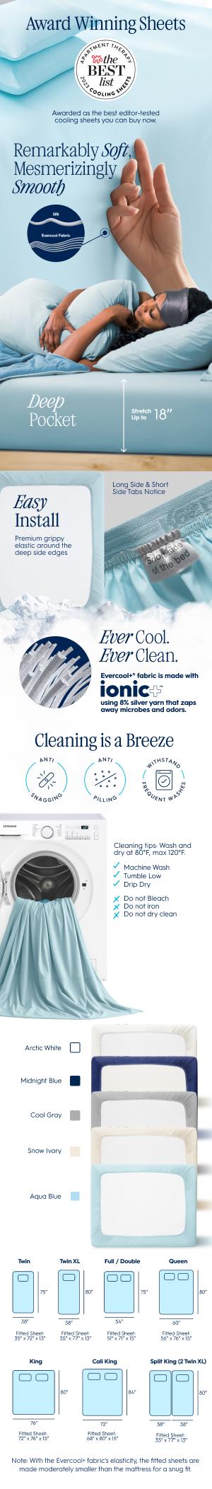 REST Evercool+ Cooling Fitted Sheet, 15’’ Deep (Stretched up to 18’’) Silver Infused Cooling Bedding for Hot Sleeper and Night Sweat, for Fresh and Hygienic Sleep