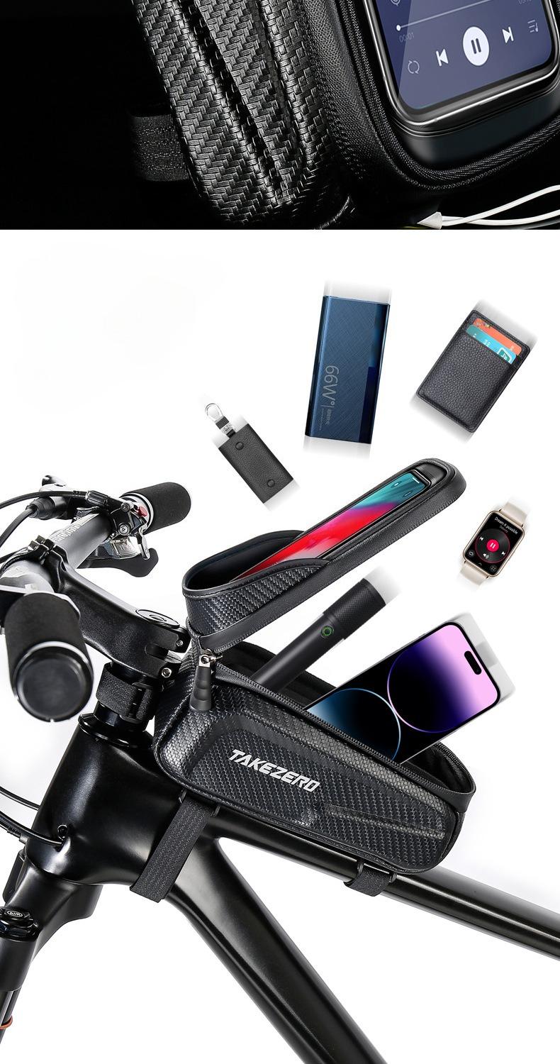TAKEZERO Bicycle Front Top Tube Bag Touch Screen Bicycle Frame Bag Bicycle Bag 1L Large Capacity Adjustable Cycling Bag Bicycle Accessories