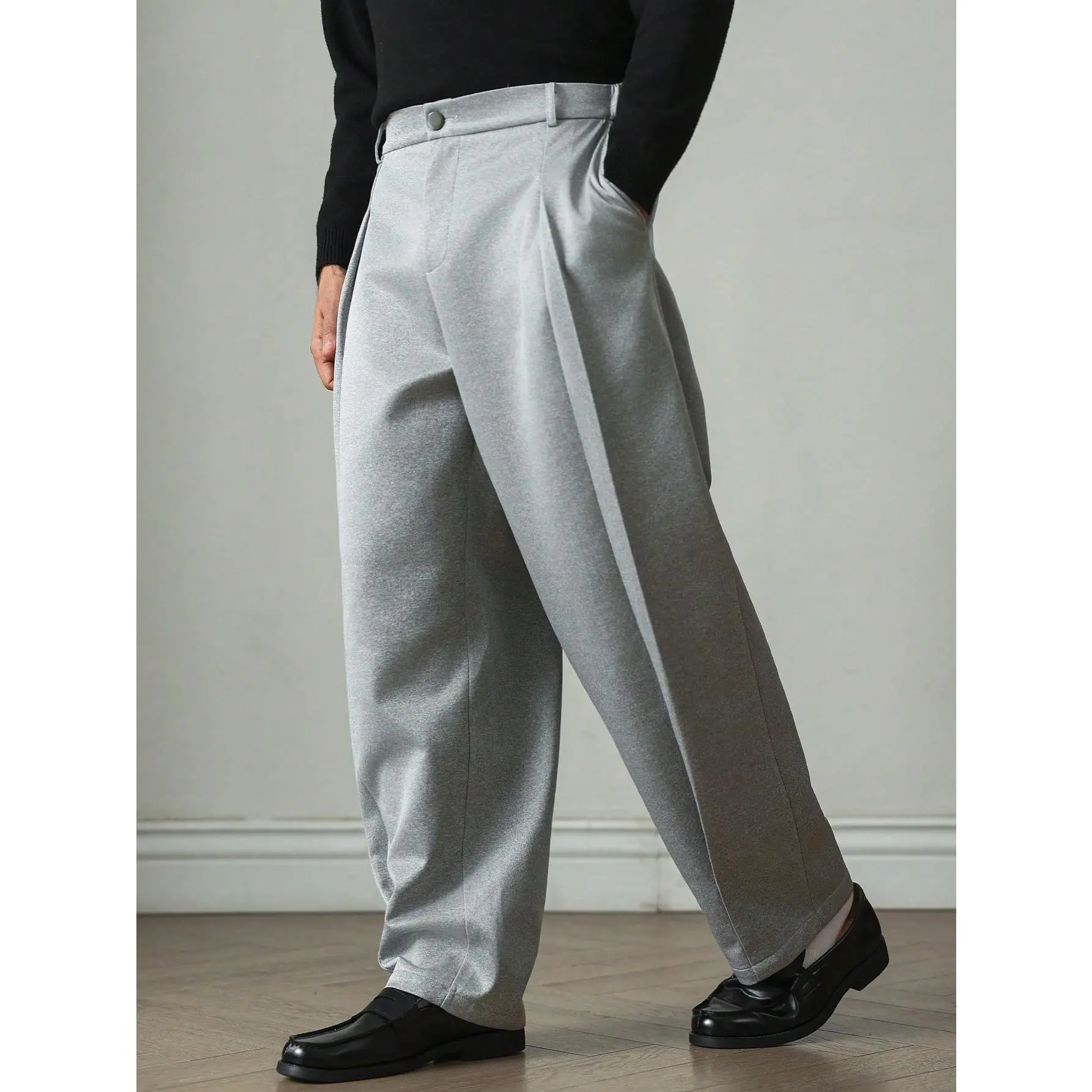 Men's Grey Wide Leg Dress Pants, High Waisted Pleated Trousers with Belt Loops, Loose Fit Formal Casual Pants for Office, Comfortable Stretch Fabric, Classic Business Wear for Men, Versatile Smart Casual Outfits