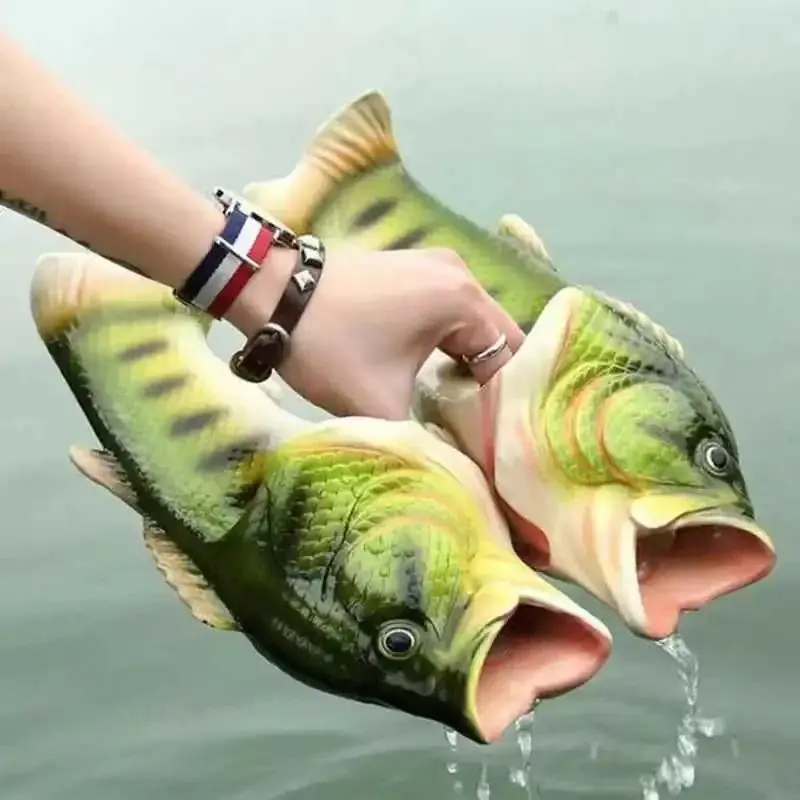 2026 new Fish Slippers  Women's Funny Creative Home Non-slip Fashion Salted Fish Word Drag Men's Trendy Slippers Outdoor Beach 2023