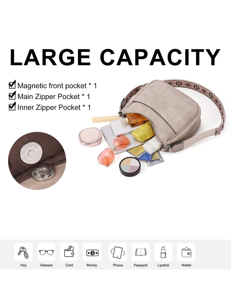 Women's Vintage Crossbody Bag, Fashionable Pu Leather Zipper Shoulder Bag with Adjustable Strap, Casual Crossbody Bag for Daily Used