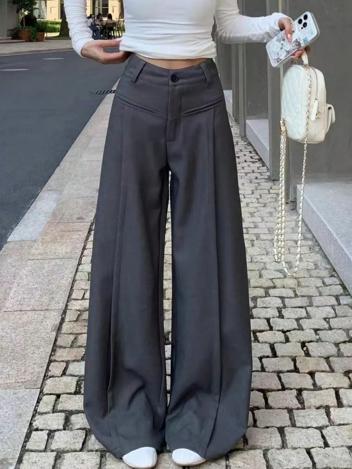Women's Long Wide Leg Pants, High Waist Flowy Loose Fit, Non-Elastic Fabric, Elegant and Comfortable, Perfect for Casual Wear