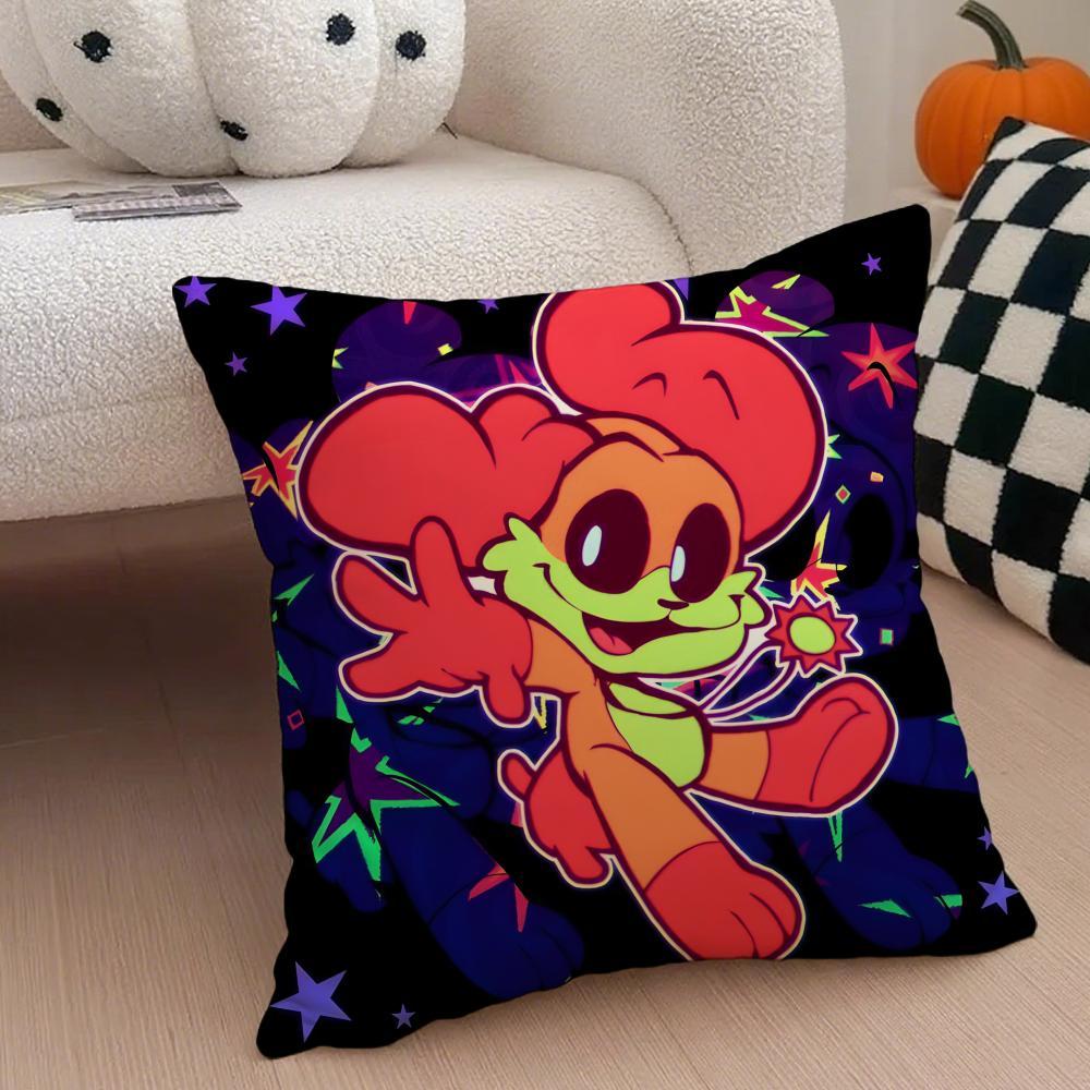 Hot Classic Horror Eerie American Video Game P-Poppy Playtime Pillow Case Anti-dustmite Pillowcase  Sofa Cushion Cover with Invisible Zipper Silky Short Plush Polyester Microfiber Fabric White Available in Standard Queen King Sizes for Home Bed Use