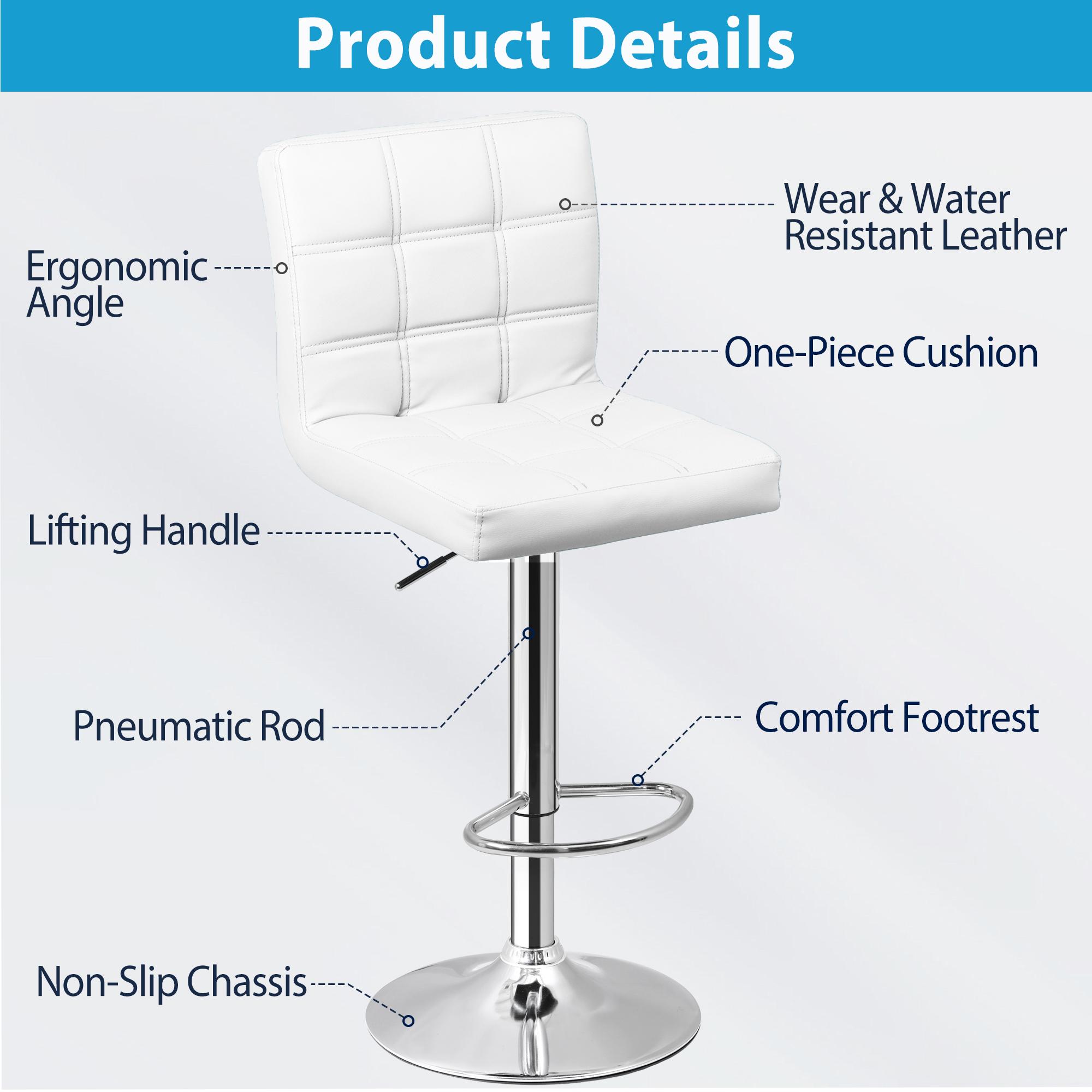 Zenstyle Set of 2 Swivel Bar Stools Adjustable Counter Height Barstools PU Leather White