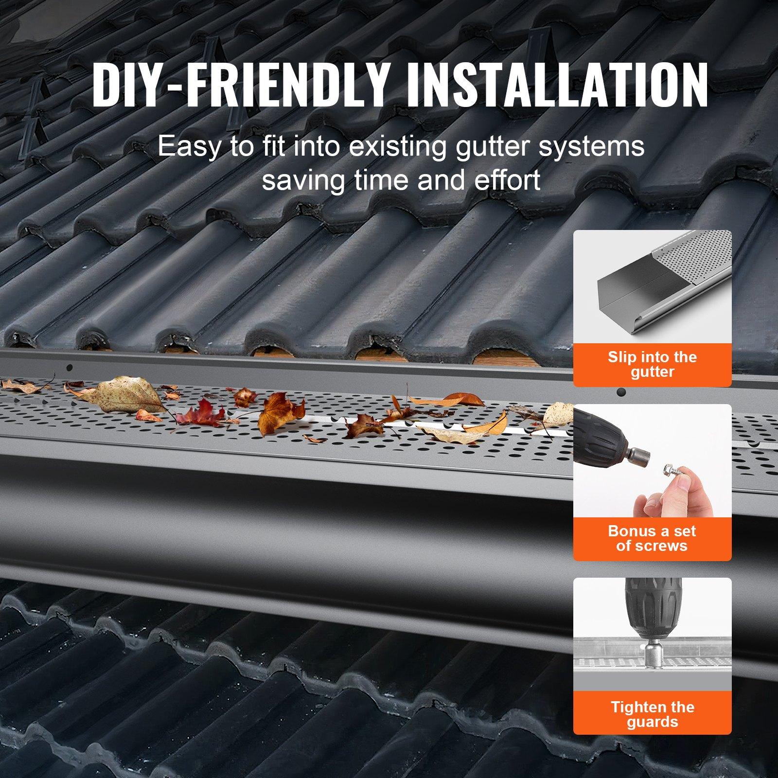 VEVOR Gutter Guard, 6 inch Width, Aluminum Leaf Filter DIY Gutter Cover, 52 PCS 208 ft Total Length, 0.157'' Hole Diameter & 0.02'' Thick Gutter Guards Fits Any Roof or Gutter Type
