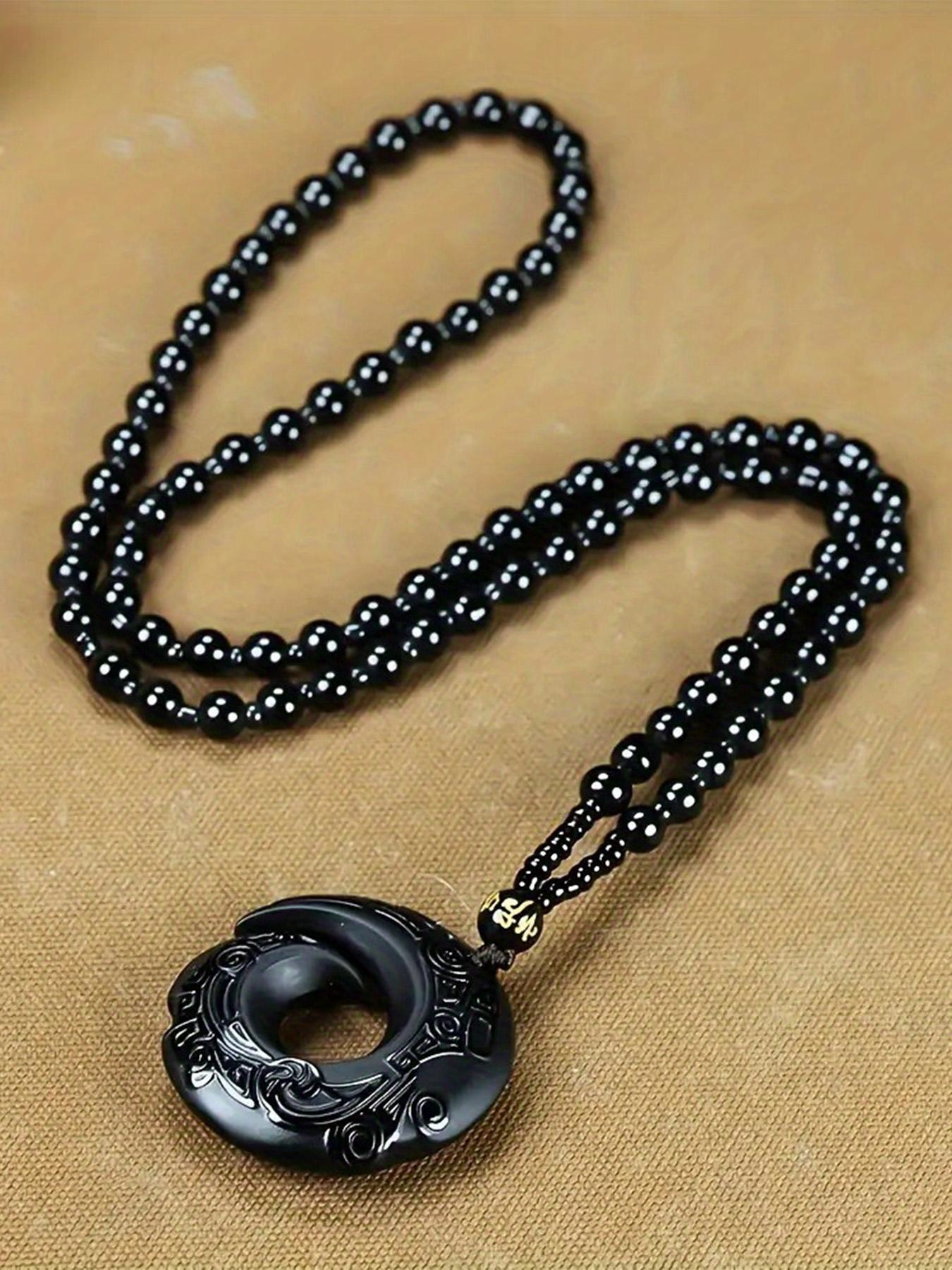 Obsidian Pendant Charms Necklace, Unisex Lucky Charm Jewelry, Trendy Charms Necklace, Casual Fashion Accessory, Durable Fashion Accessory, Perfect Holiday Gift for All Seasons
