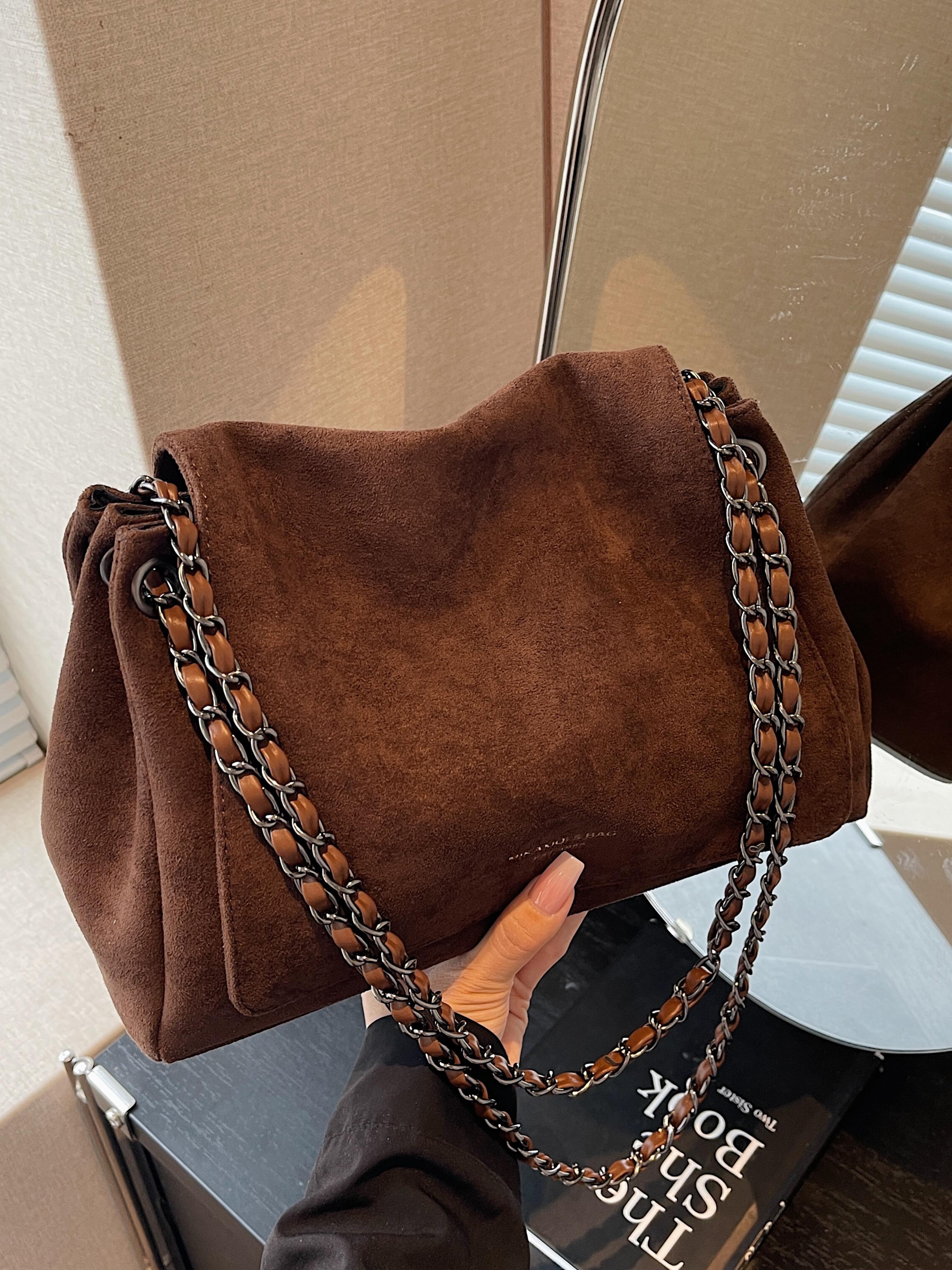 Women's Fall/Winter Suede Shoulder Bag with Fashion Woven Chain, Ideal for Commuting and Shopping, Perfect Gift Chain Bag