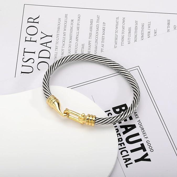 Aprilery Trendy 4PCS Twisted Cable & Chain Link Jewelry Set – Stackable Knot & Hook Bangle Bracelets for Women