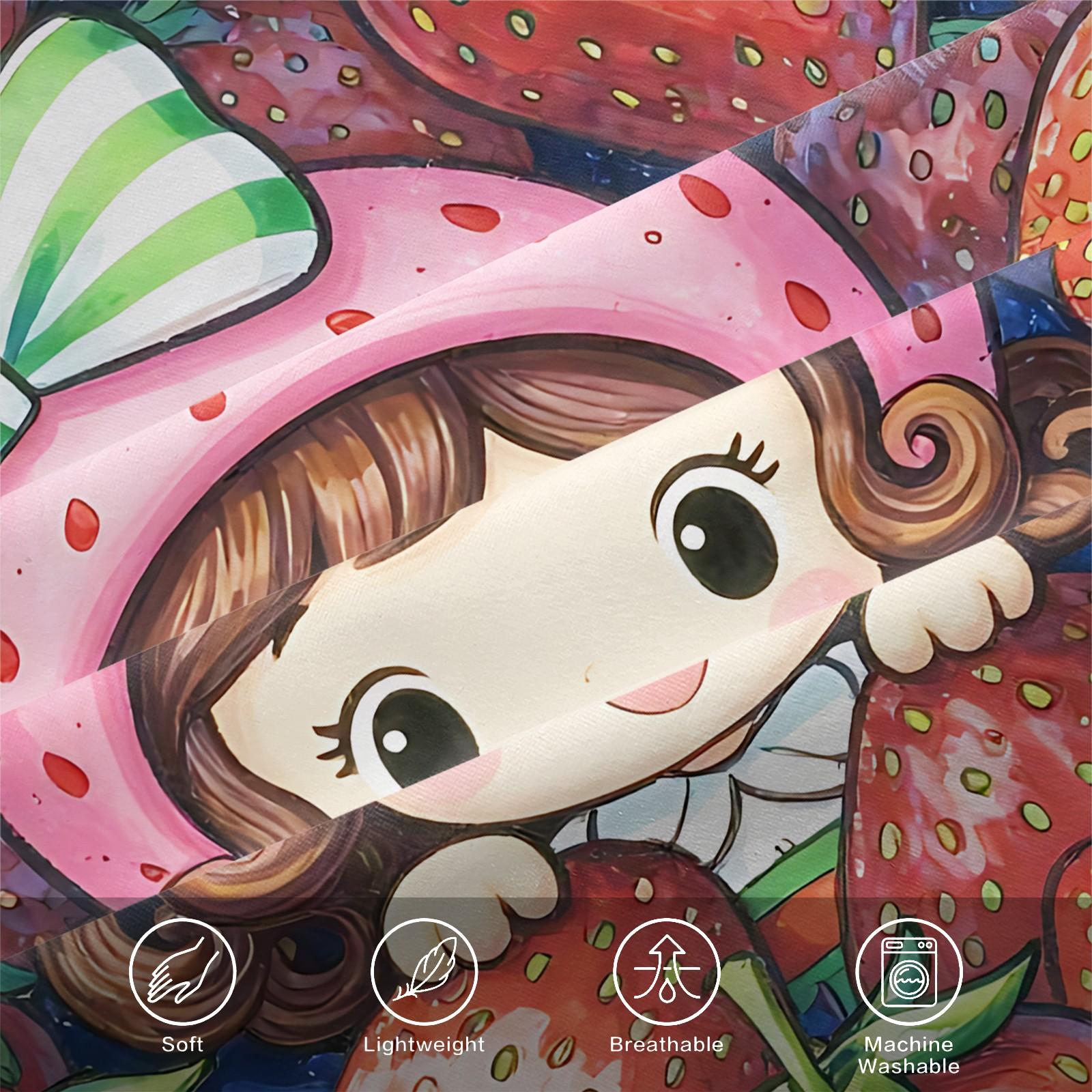 Strawberry Sweetheart Fitted Sheet Set & 2 Pillowcases, 3D Strawberry Full Print & Q-Version Cartoon Girl Design, Soft Anti-Slip Wrinkle-Resistant, Sweet Healing Style Girl's Room Kids Room Decor, Gift Choice