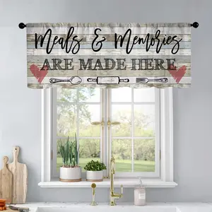 1 pc Grey Wood Grain Heart-Shaped Printed Kitchen Curtains Valance Living Room Bedroom Bathroom Home Decoration 54x18 Inch