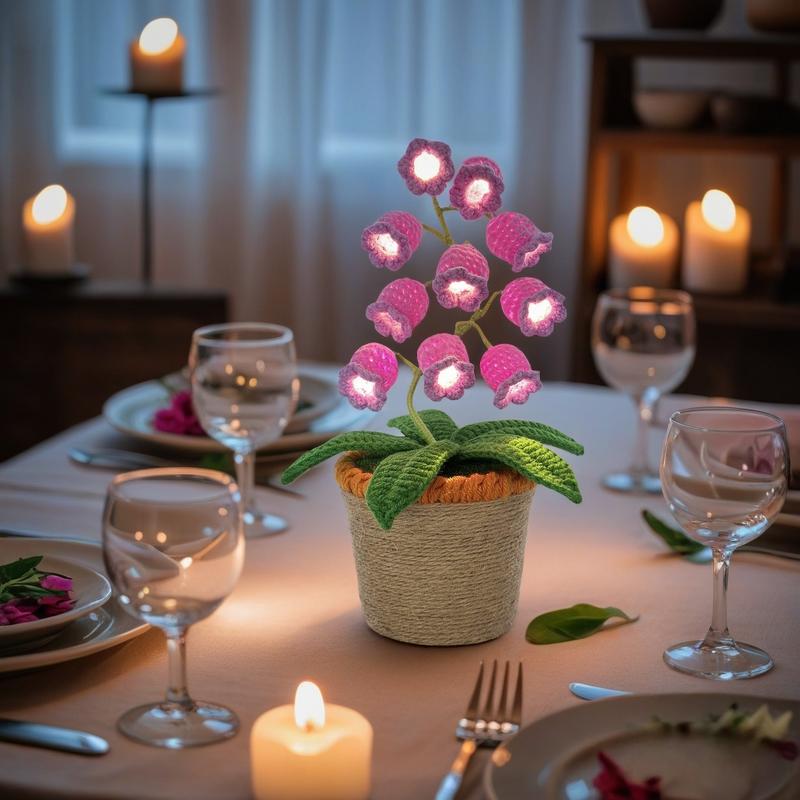 Product Introduction of Handmade Crocheted Halloween Lily of the Valley LED Lanternļ½Multi-color lighting + DIY Spooky Card ļ½Pumpkin Party Prop/Christmas Decor/Heartfelt Valentine's Gifts/Motherās Day Gift Handmade Flower Lamp Bedside Nightlight 11