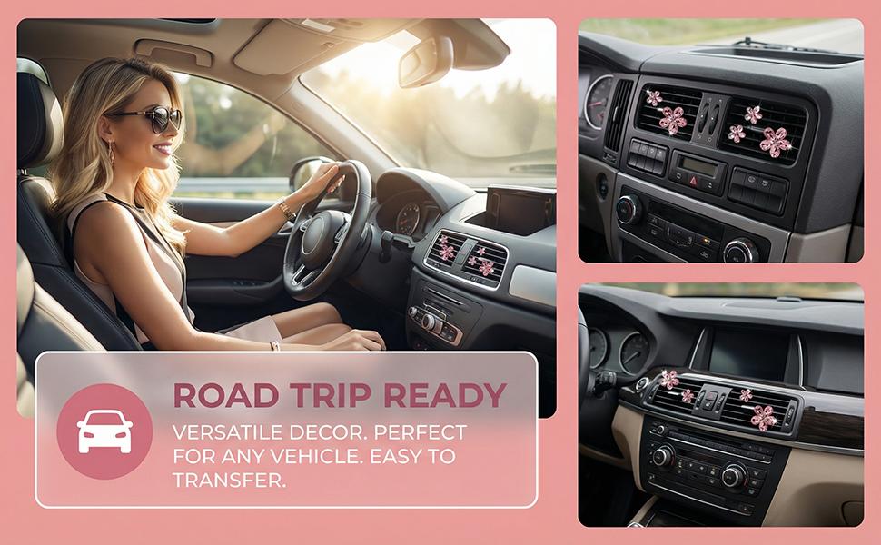 Bling Daisy Flower Car Air Vent Clips, 5PCS Sparkling Crystal Rhinestone Cute Vehicle Air Conditioning Clamp, Diamond Auto Air Outlet Clip Decor for Women Girls, Universal Fit (Pink)