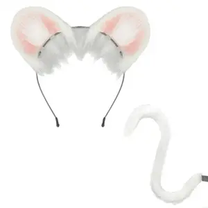2Pieces Mouse Wolf Tail Ears Headband Set Halloween Christmas Fancy-Party Costume Toy Gift for Woman Men Cosplay 6XDA