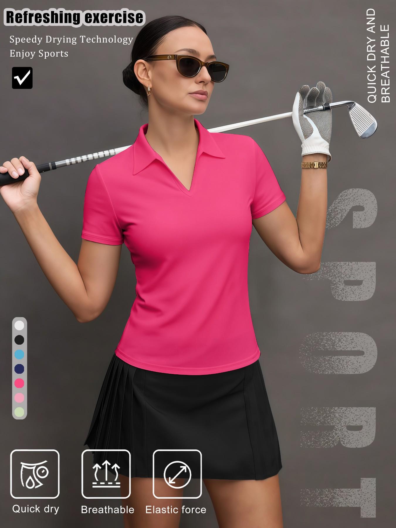Women's Solid Color Sports Polo Shirt, Athletic Breathable, Breathable Comfortable Short Sleeve Collared Top for Golf Baseball Tennis, Ladies Summer Sportswear, Breathable Workout Tops