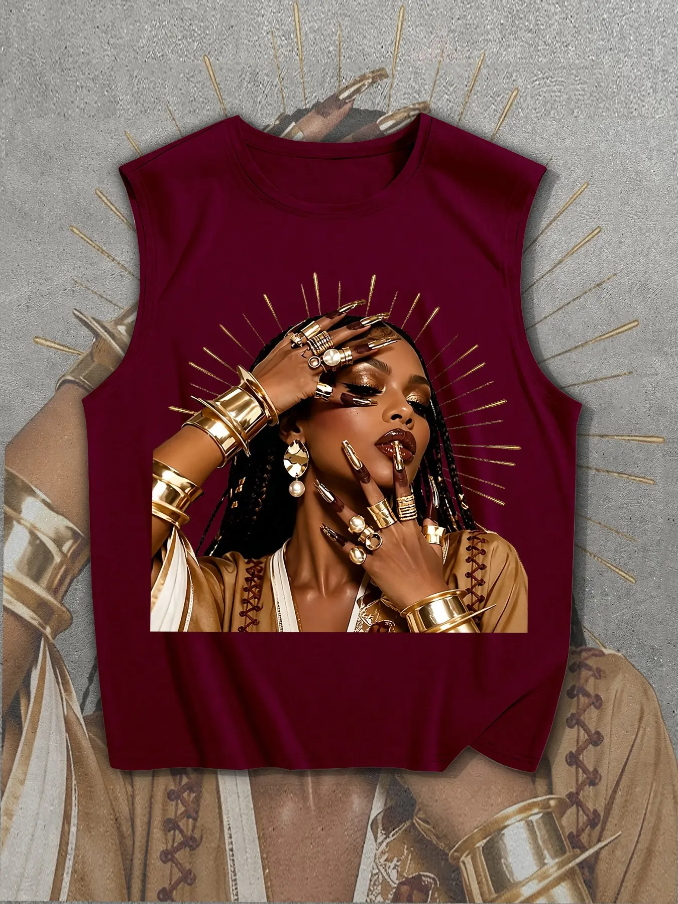 Egyptian Queen Print Sleeveless T-Shirt, Loose Fit Street Style, Unisex, Breathable, Summer Fashion Essential