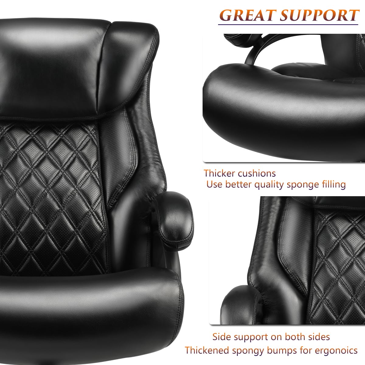 Okeysen Big and Tall 500lbs Office Chair Wide Spring Seat, High Back Large Executive Chair, Adjustable Lumbar Support Quiet Rubber Wheels Heavy Duty Metal Base, Office Chair for Back Pain