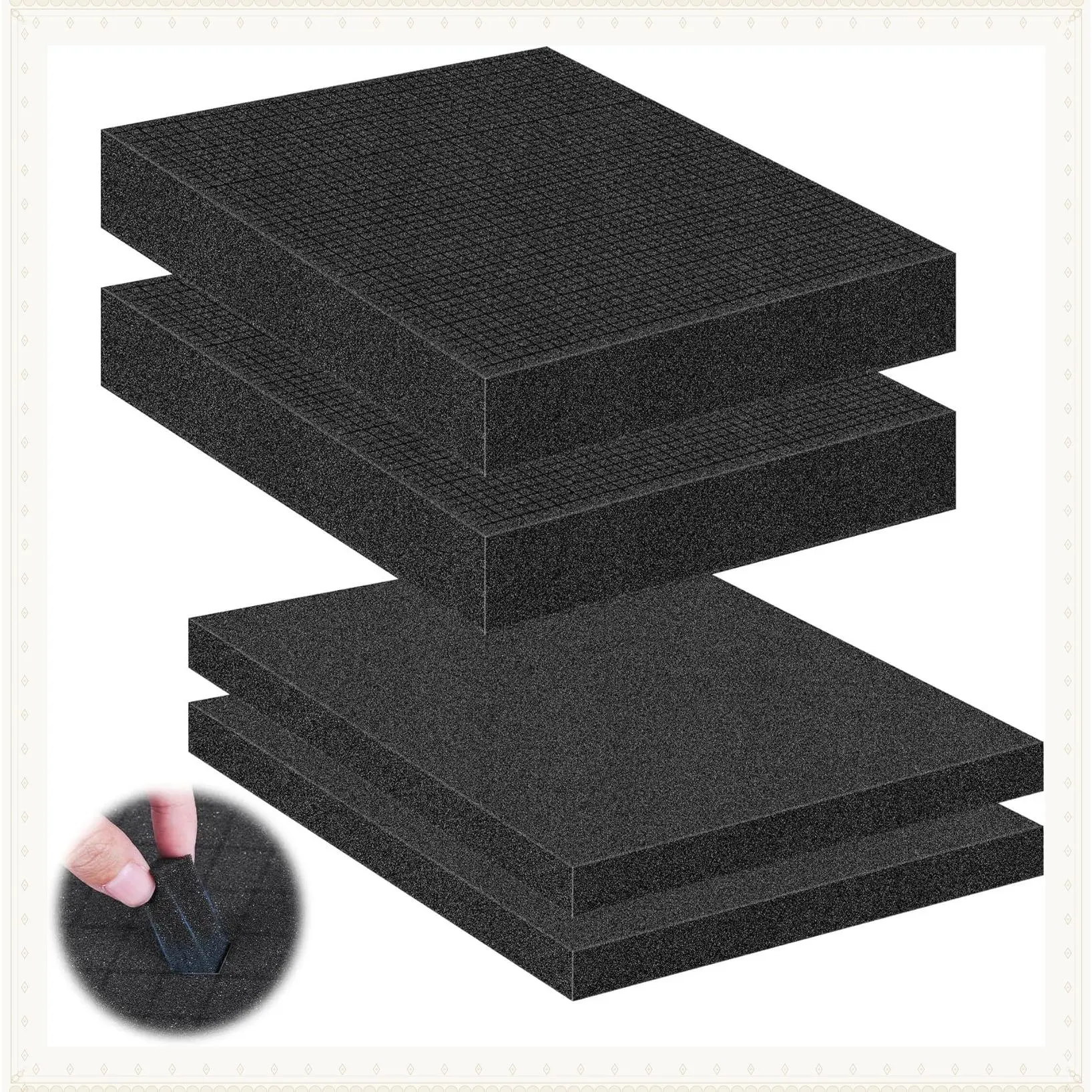 4 Pcs Pick and Pluck Foam Sheets 2 Size Polyurethane Pick Apart Foam Inserts Pads with Bottom Use for Camera, Interlocking Case, Tool Box, Storage Drawer (2P 12" x 12" x 0.4", 2P 12" x 12" x 2")Gift