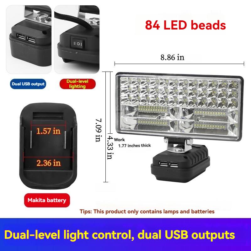High Brightness LED Work Light Compatible with Makita & Dayi Lithium Batteries, Super Bright Outdoor Floodlight, Portable Emergency Job Site Lamp for Construction Repair Camping, Waterproof Cordless LED Flashlight Tool Light