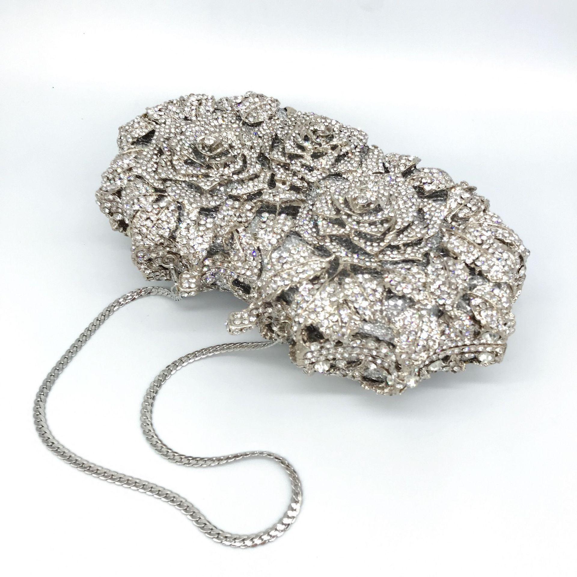 Elegant Evening Bag for Women, Sparkling Floral Crystal Wallet, Handmade Metal Rhinestone Clutch, Perfect for Weddings and Formal Events