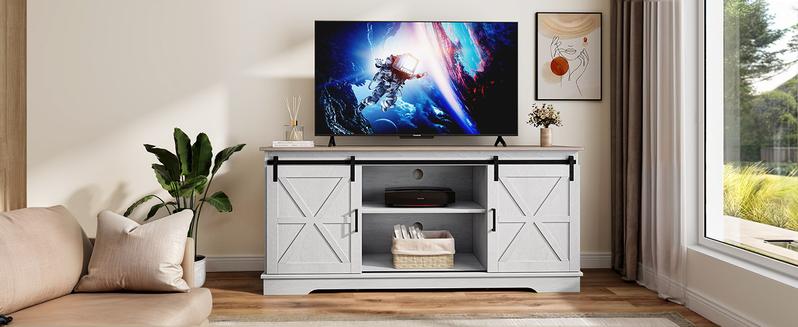 Yitahome TV Stand for TVs up to 65 Inch, Farmhouse TV Media Console with Storage Cabinet, Sliding Barn Door and Adjustable Shelf, Modern Entertainment Center TV Table for Living Room