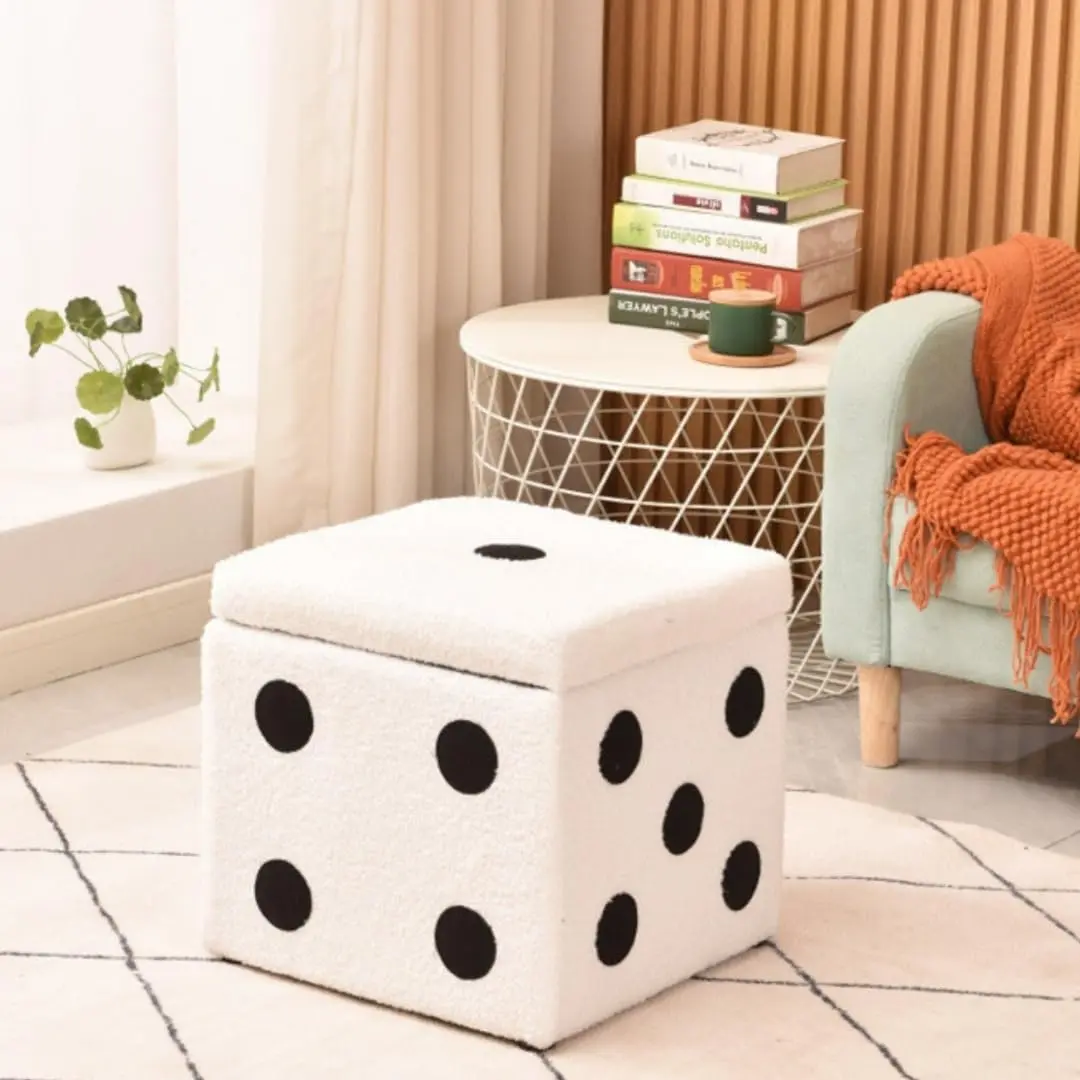 Storage Ottoman Cube, Faux Teddy Fur Stool with Lift Top Lid, Multipurpose Seat and Storage Bench for Living Room, Bedroom, Entryway (White, 11.8”x11.8”x13.8”)