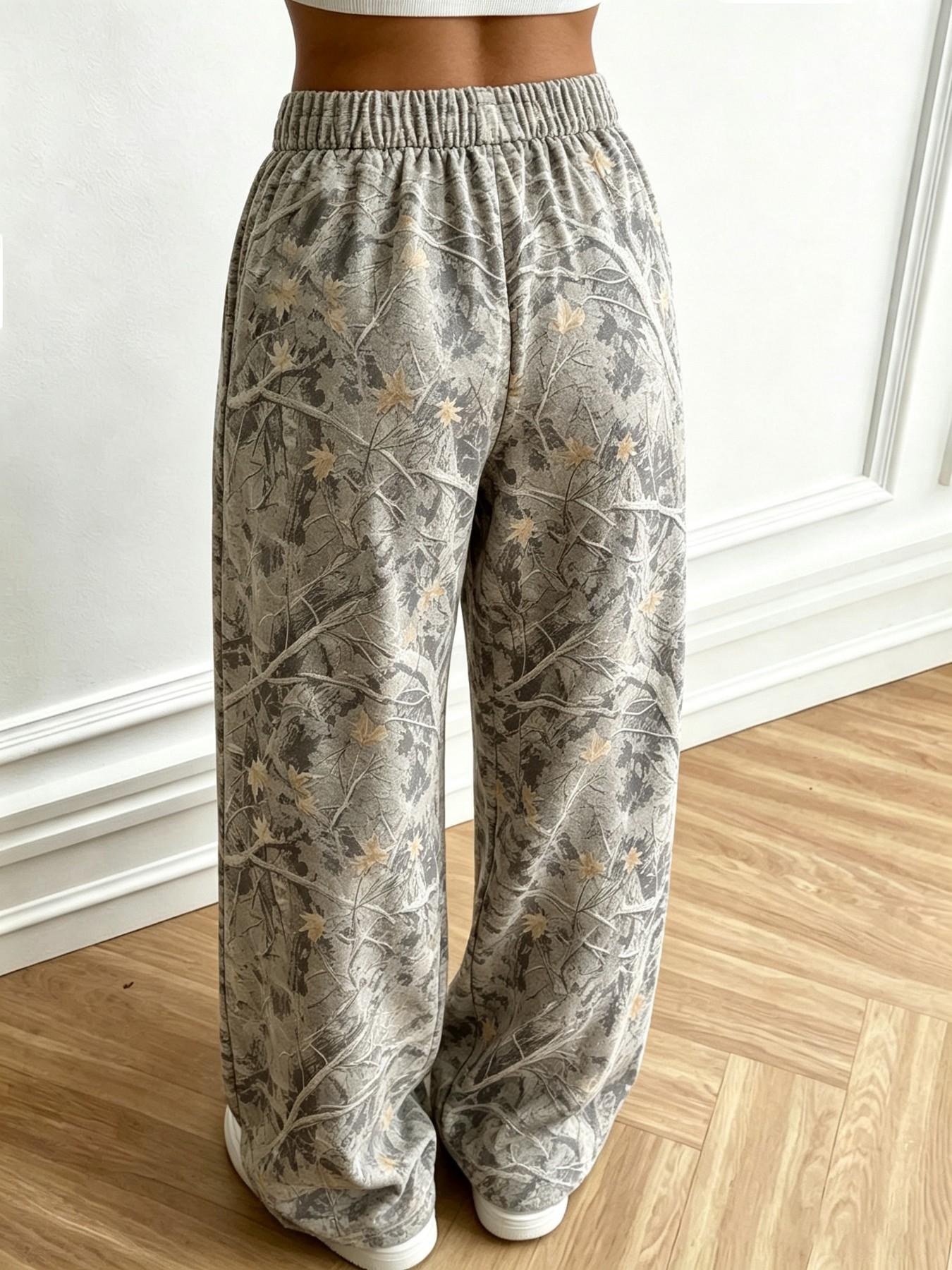 Y2K Women's American Retro Deadwood Print Knit Wide Leg Pants, Elastic Waist Loose Baggy Casual Sweatpants, Stylish Slim Fit Sports Bottoms, Suitable For Daily Home, Commute, Dating And Shopping Outfits, Casual Fashion Bottoms