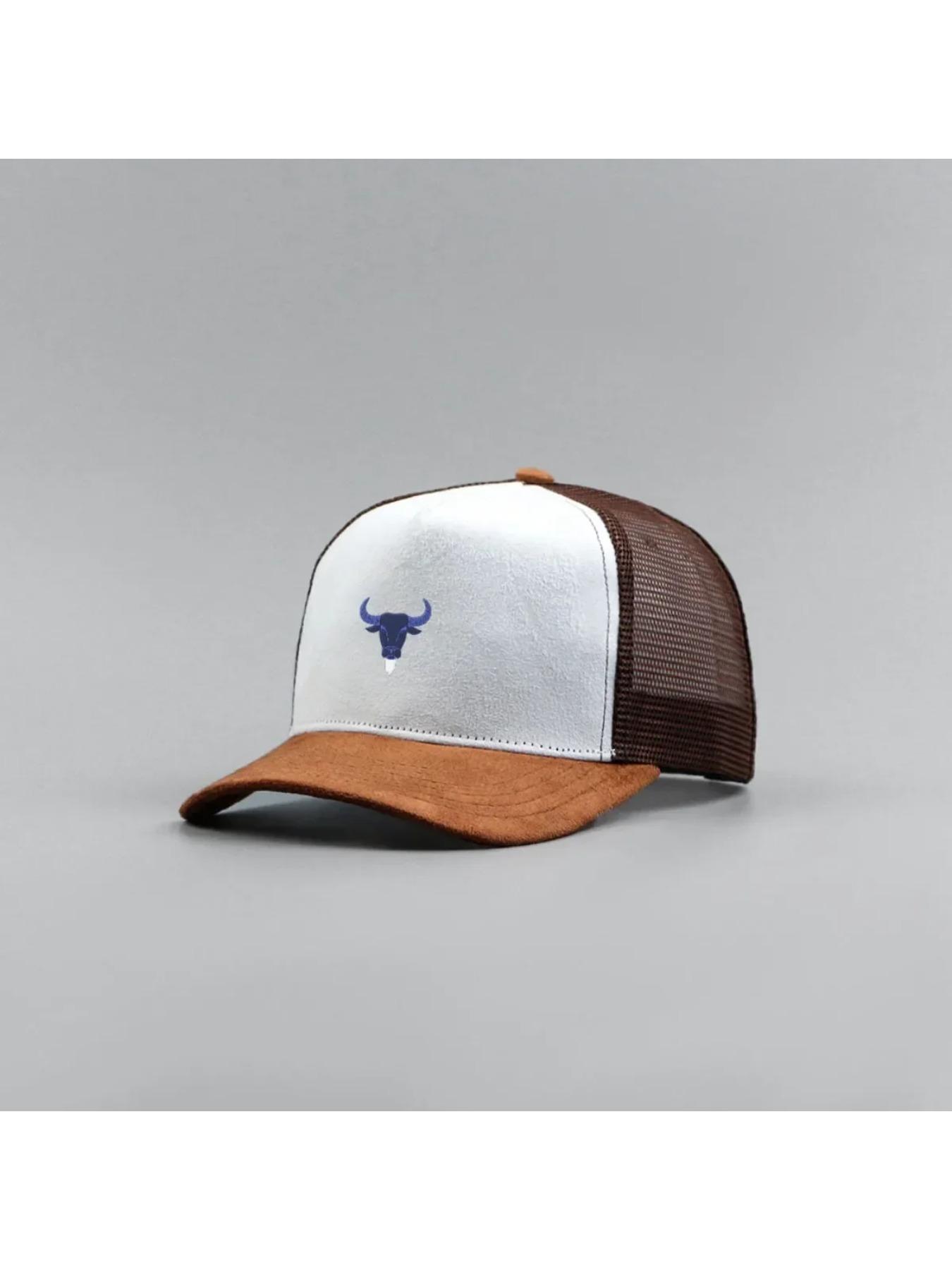 Blue Bull Head Print Unisex Mesh Suede Trucker Hat Spring Summer Breathable Sports Baseball Cap Women Men Outdoor Sun Hat