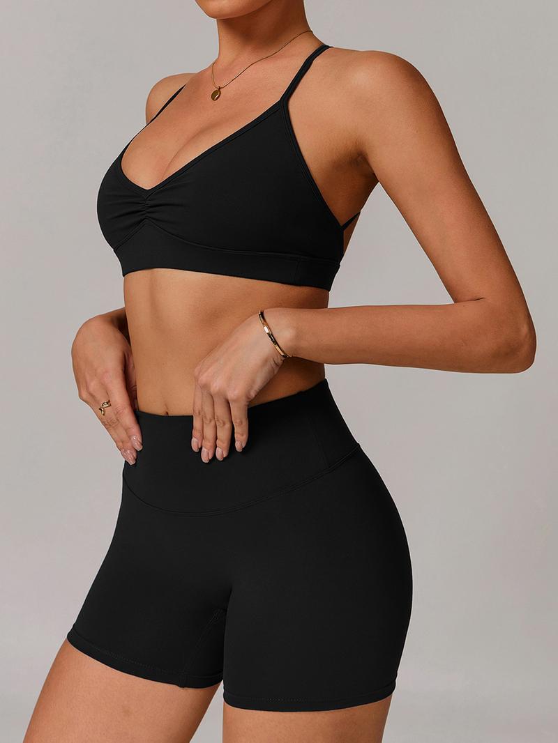 Women's Quick-Dry V-Neck Yoga Bra, Cross Back Ruched Sports Bras, Running Fitness Underwear, Comfortable and Breathable Workout Tops, Gym Sports Bra