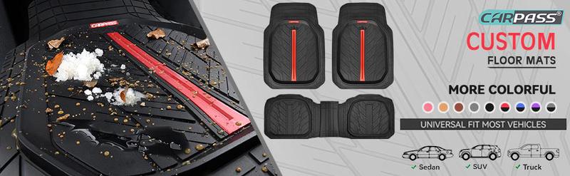 CAR PASS Tire Tread DeepDish Rubber Floor Mats，Heavy Duty car mats， Universal XL~M ，Fit for Truck SUV Vehicle Automotive, Waterproof car mats 3 Piece