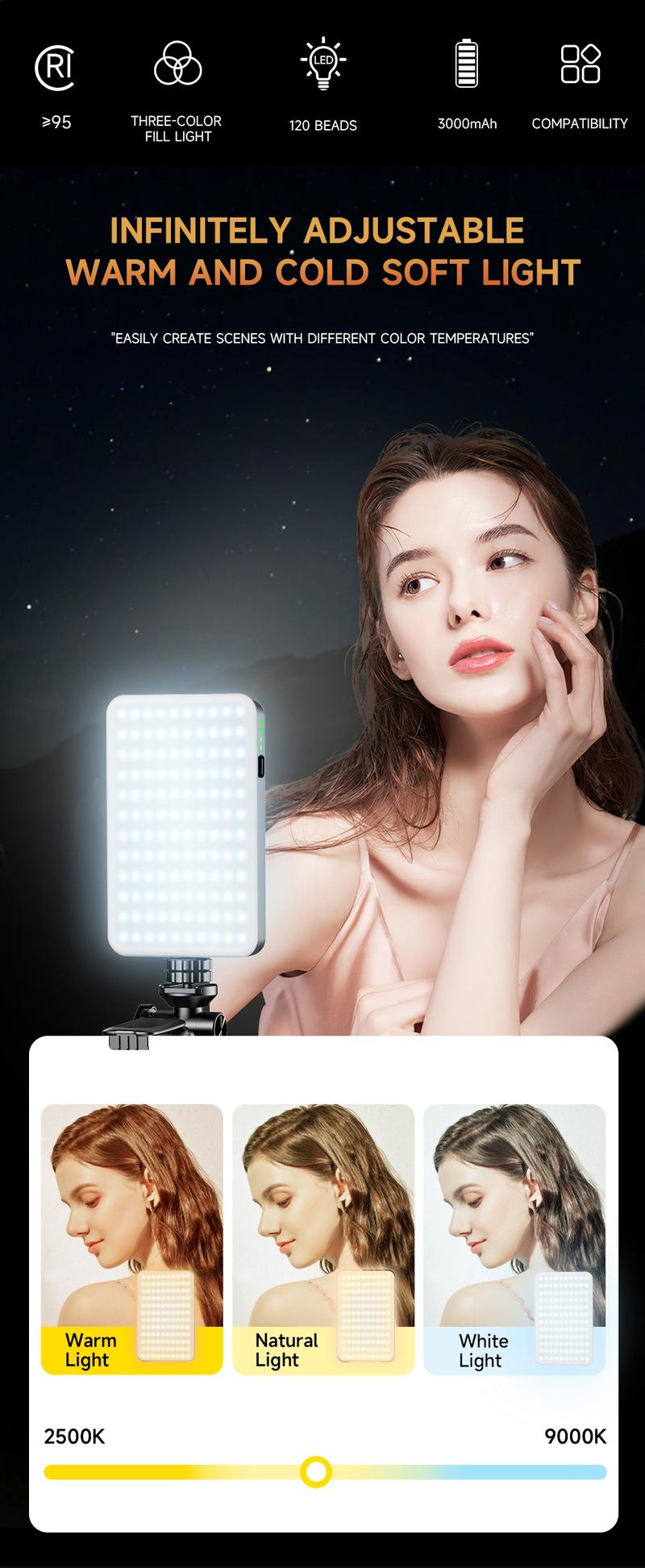 Portable Phone Light, Rectangular Camera Multi-Purpose Light, Enhances Photography & Video Quality, Built-In Battery Design, Camera Fill Light