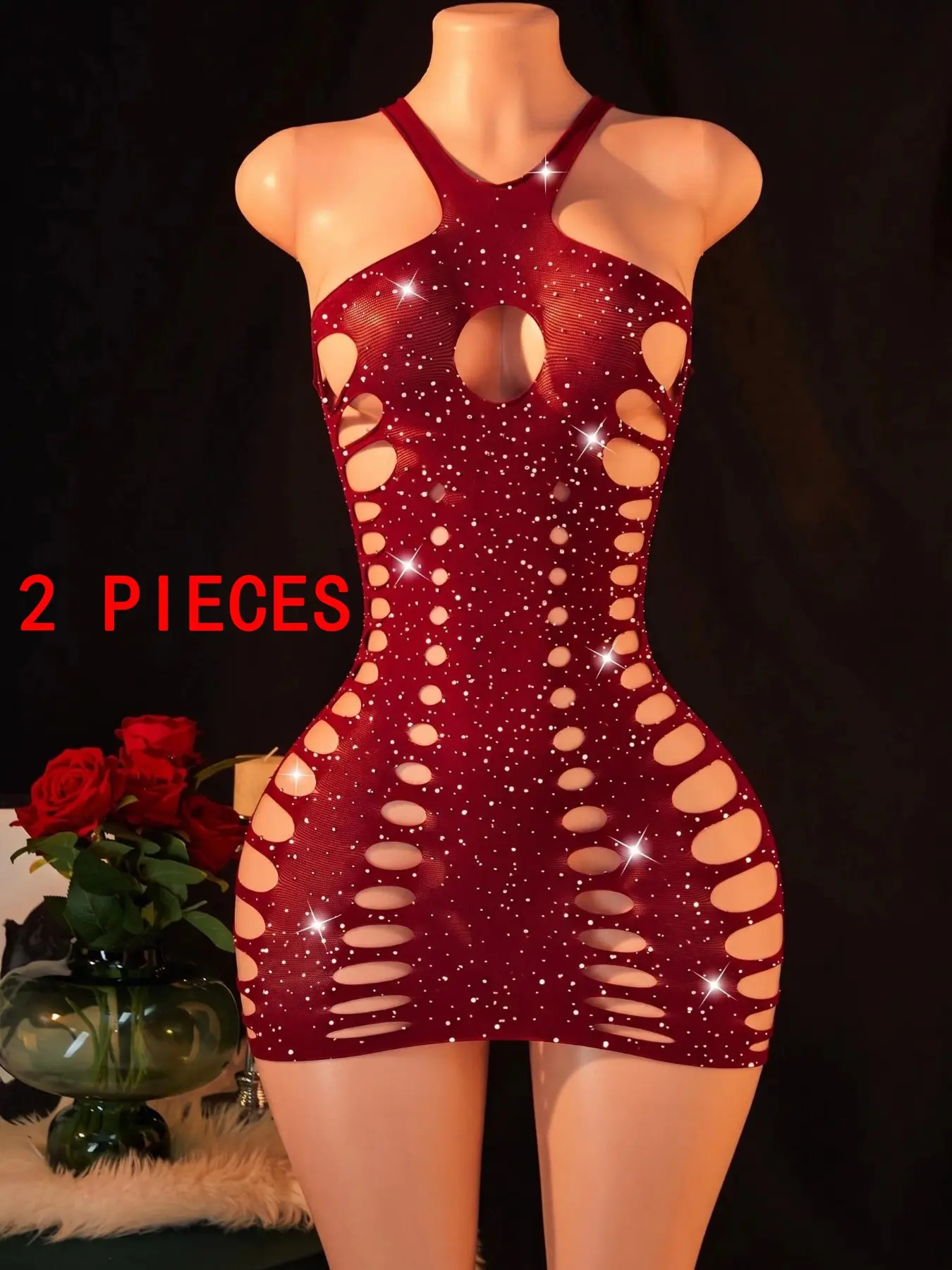 Women's Sexy One-Piece Dress, Stretchy Bodycon Fit, Cutout Sheer Lingerie, Exotic Round Cutout Nightclub Party, Elegant Evening Wear, Elegant Classy Flattering