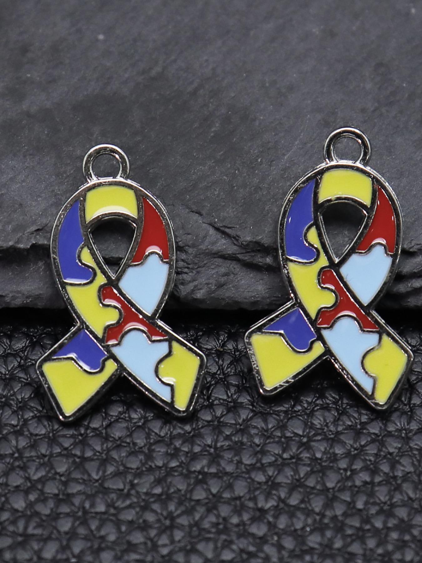 5-Piece Autism Awareness Puzzle Charm Set, Enamel Heart Cross Ribbon Pendant, DIY Jewelry Making, Colorful Accessories, DIY Jewelry Decoration