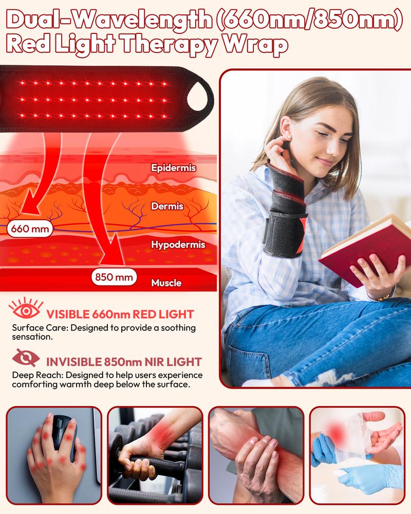 1PC Wearable Infrared Heating & Vibration Wrist Wrap for Body Hands Arm & Knee,Cordless Massager with 36 LEDs,Adjustable Heat for Office Travel & Sports Relaxation, Relaxation Aid