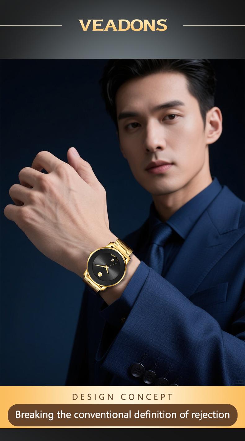 VEADONS Luxury Gold Watch for Men - Automatic Movement Sapphire Crystal Waterproof Dress Watch Business Casual Minimalist Design Stainless Steel Case detail 8