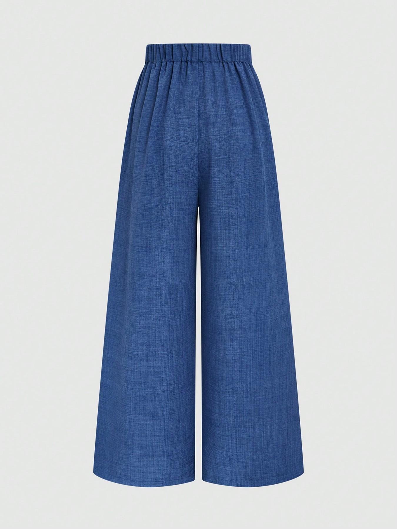 High-Waisted Pleated Denim Wide Leg Pants for Women, Includes Belt, Lightweight Casual Suit Pants, Trendy and Comfortable, Bottoms